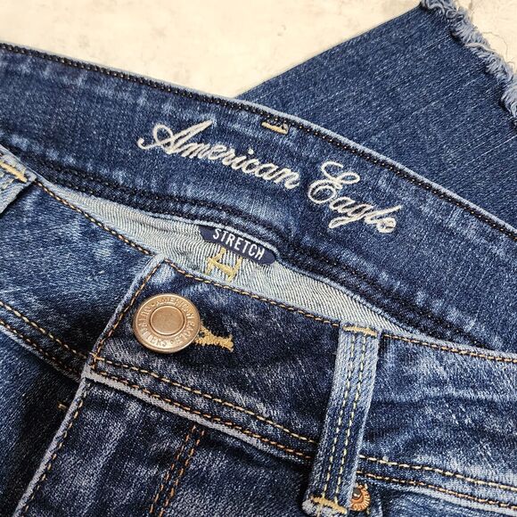 American Eagle Slim Boot Size 4 Jeans Medium Wash Metallic Gold Pocket Stitch - Picture 9 of 11